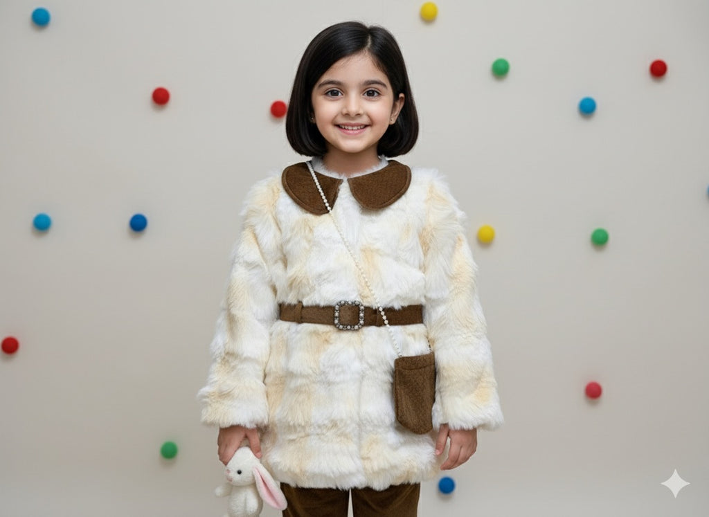 Faux Fur Kids Coat with Belt & Leggings