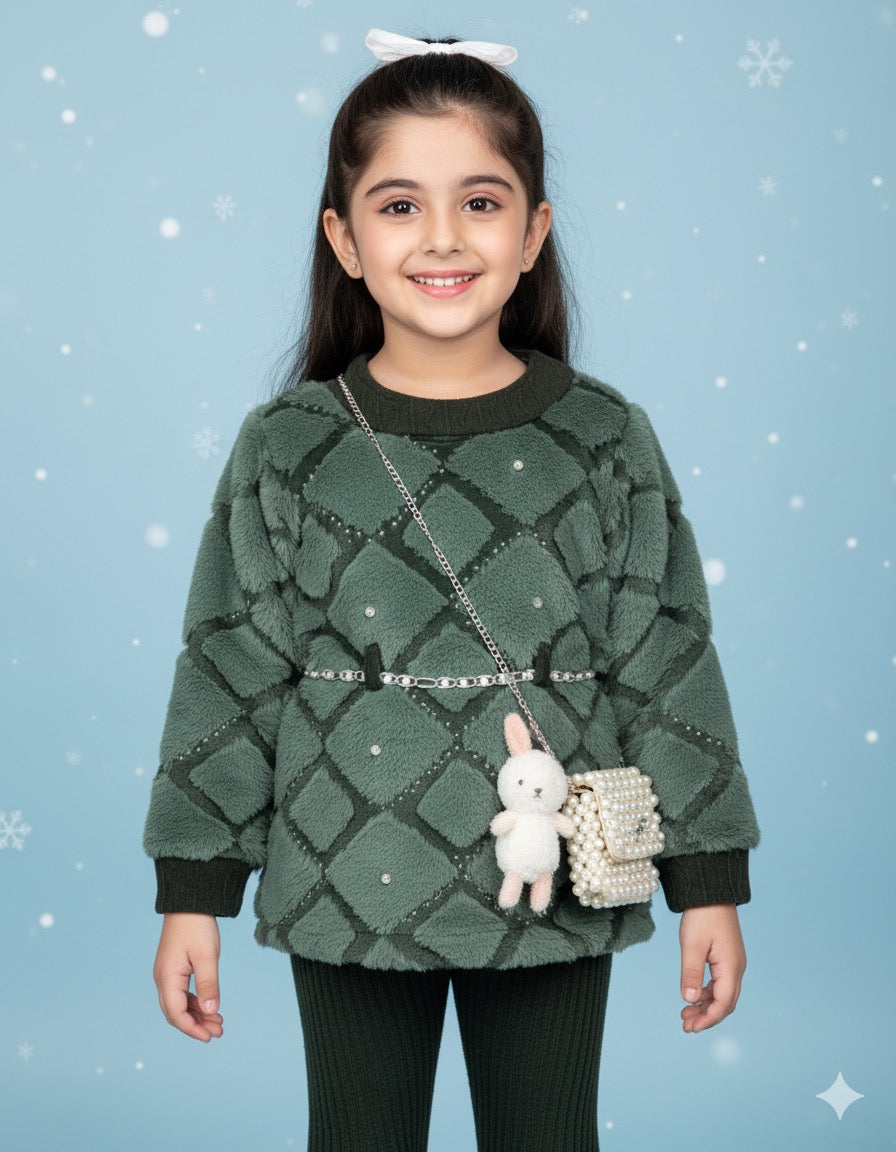 Green Fur Co-ord Set