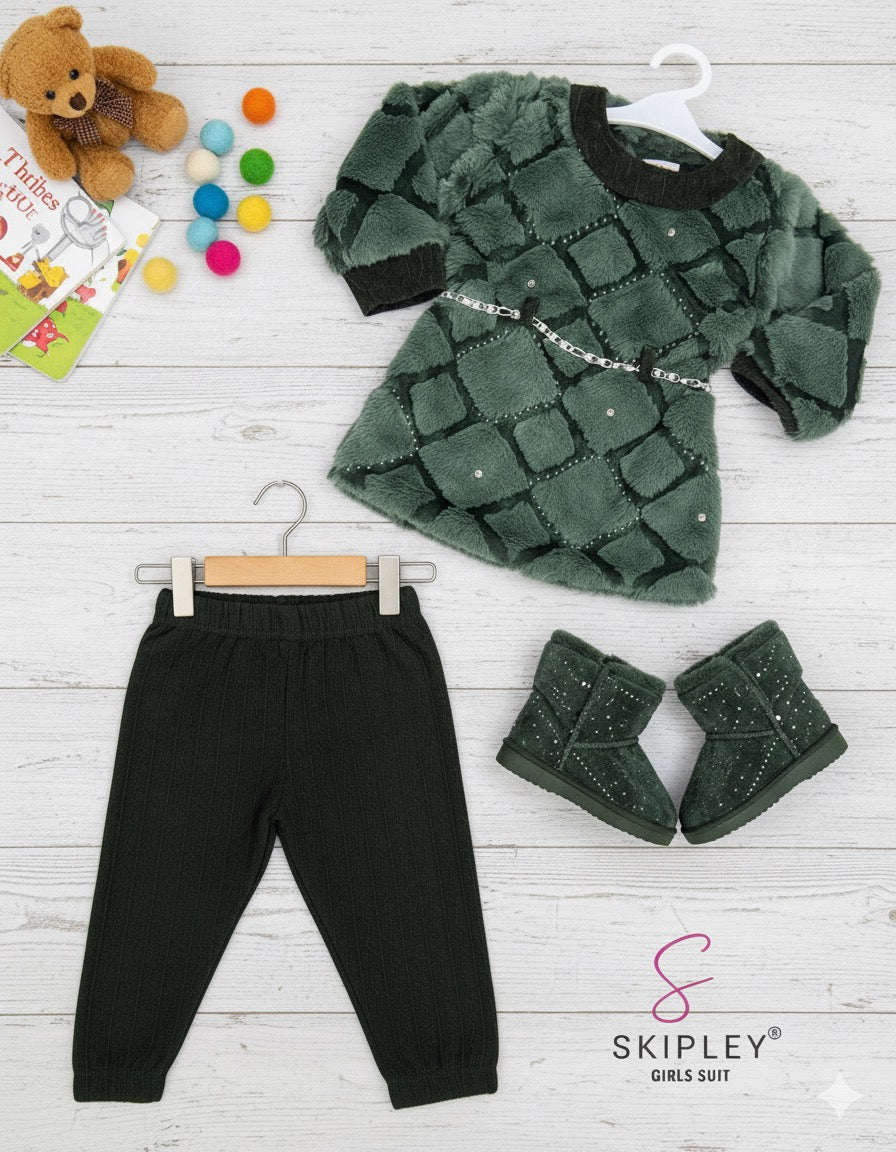 Green Fur Co-ord Set