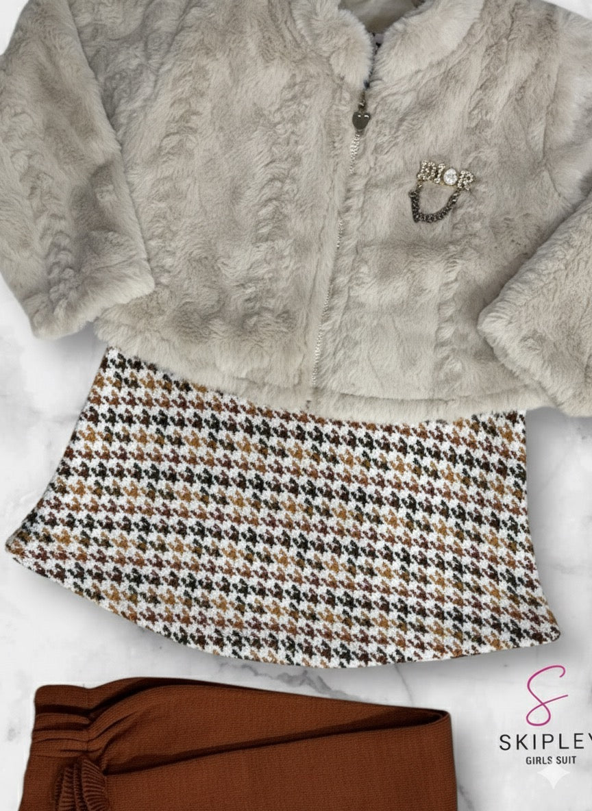 Beige Rabbit Fur Jacket and Top with Leggings