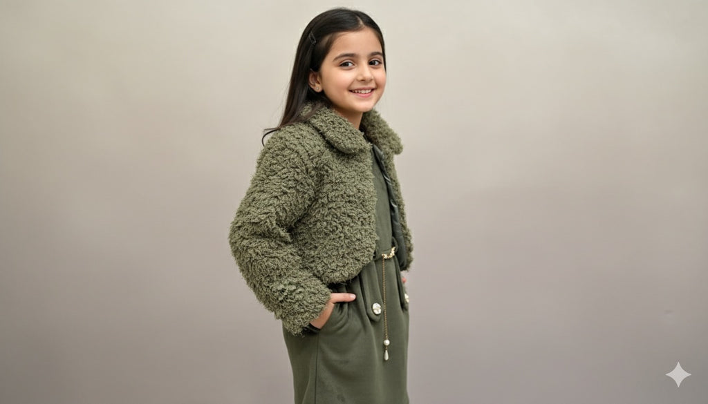 Olive Fur Jacket Co-ord Set