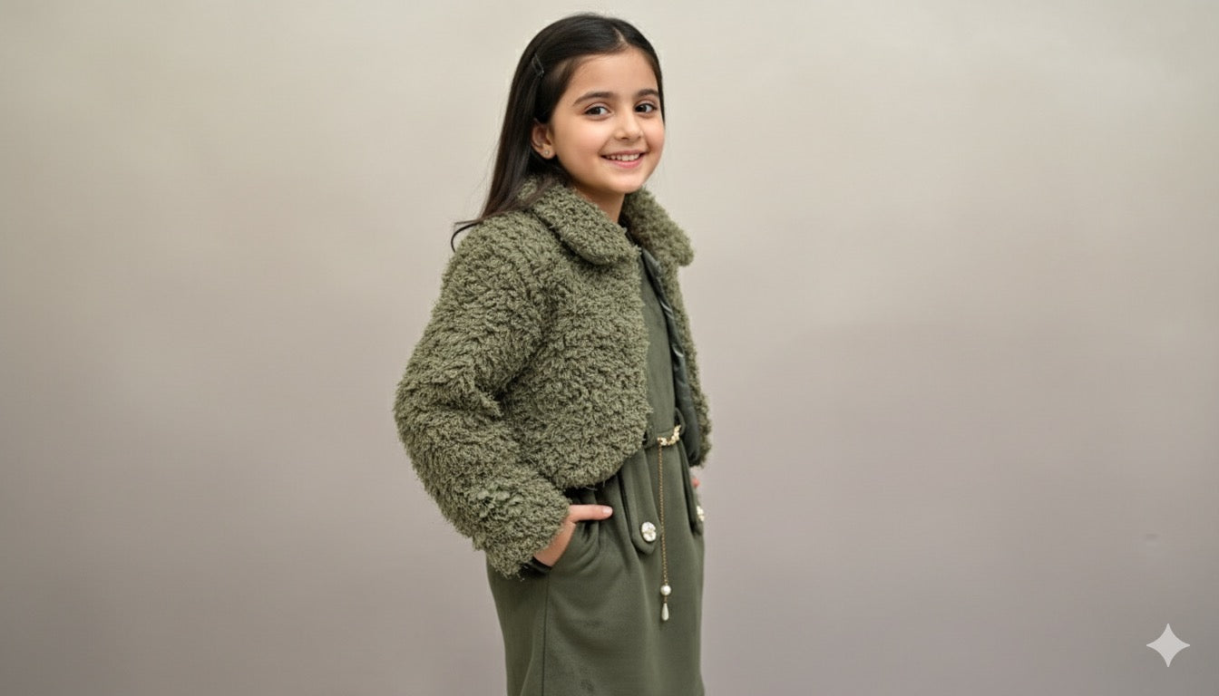 Olive Fur Jacket Co-ord Set