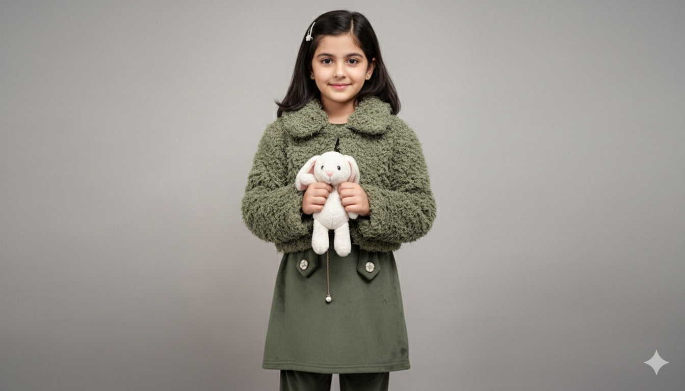 Olive Fur Jacket Co-ord Set