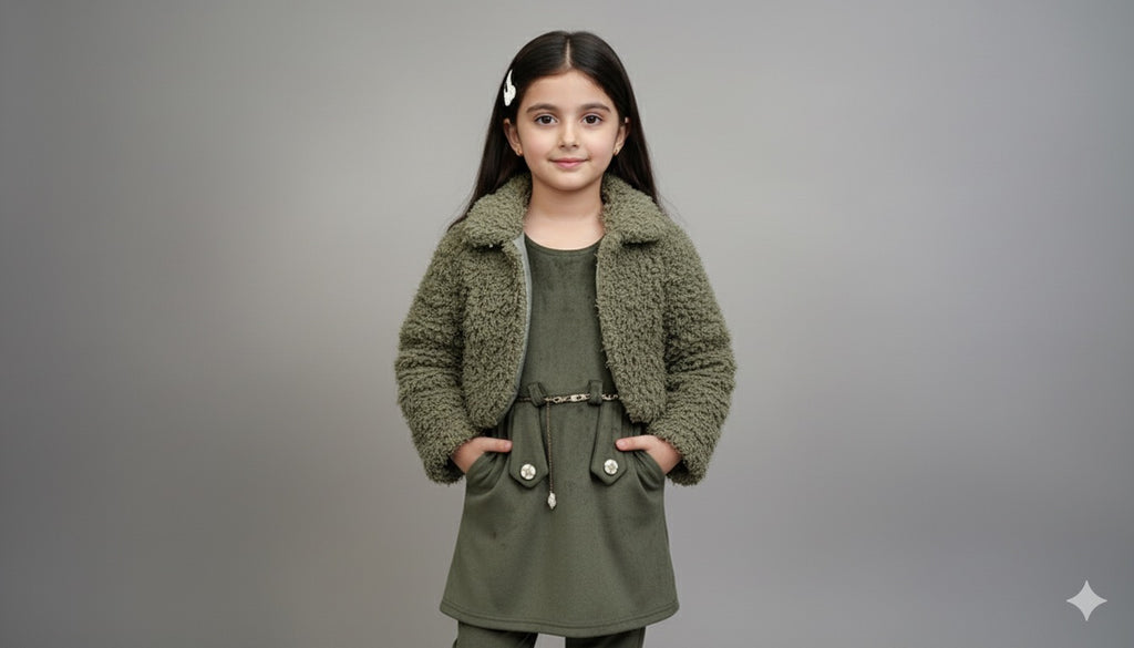 Olive Fur Jacket Co-ord Set
