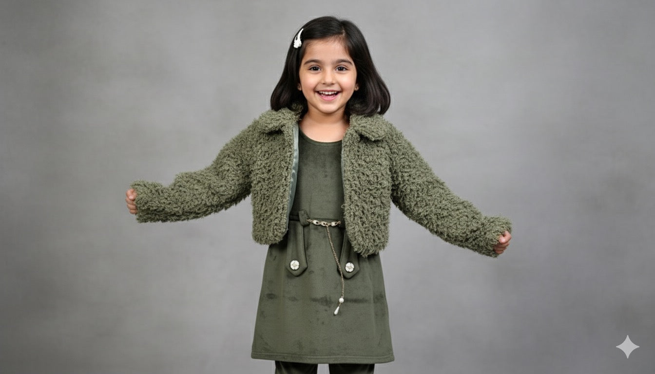 Olive Fur Jacket Co-ord Set