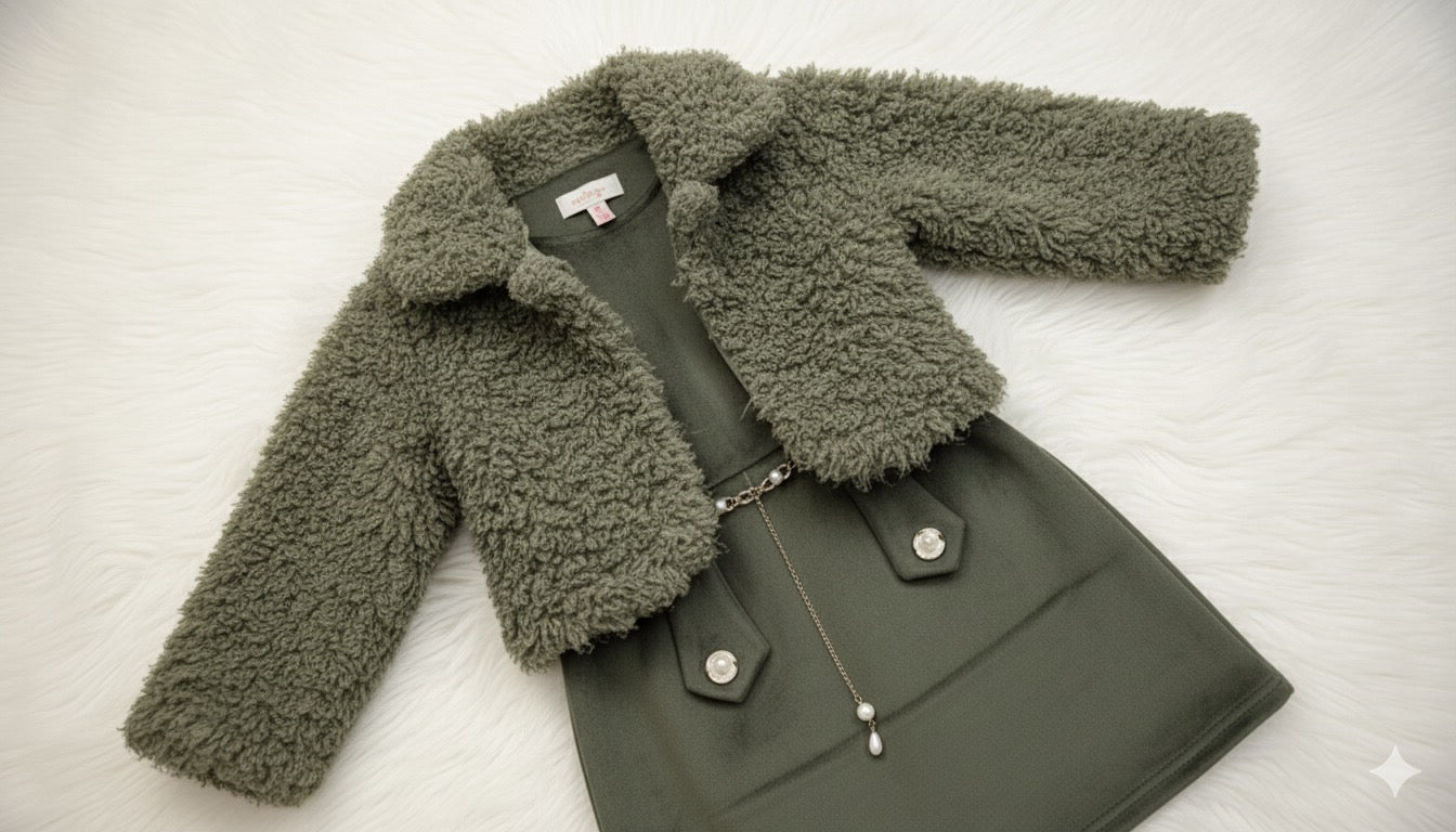 Olive Fur Jacket Co-ord Set
