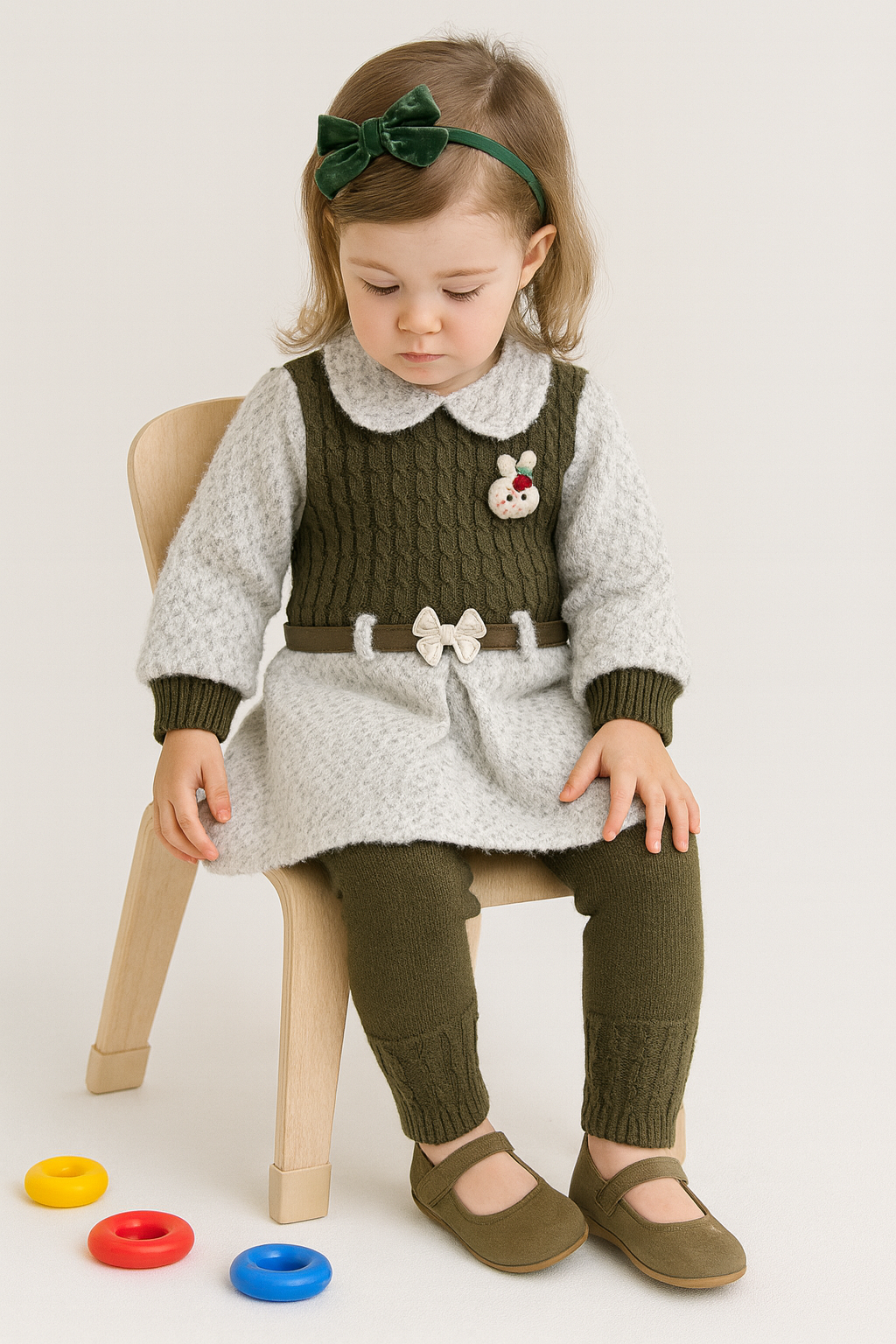 Sweater Vest Dress with Bow & Snowflake Patch