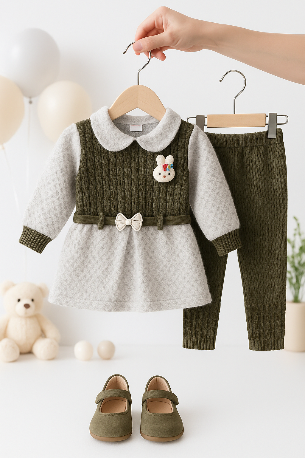 Sweater Vest Dress with Bow & Snowflake Patch